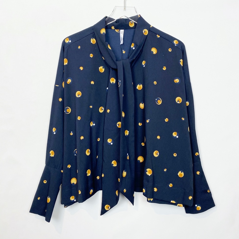 Mango Navy Blouse with Yellow Polka Dots